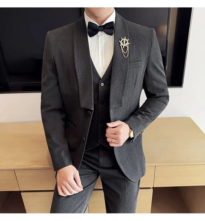 High Quality Casual Business Suit Set Men Slim Fit Social Wedding Groom Formal Set 3 Piece Set (jacket+vest+pant）men Clothing