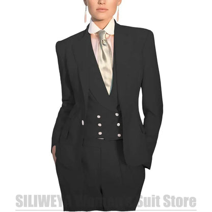 Women's Suit Three Piece Formal Office Blazer Vest Trousers Set Elegant Single Button Solid Color Wedding Party Casual Suits