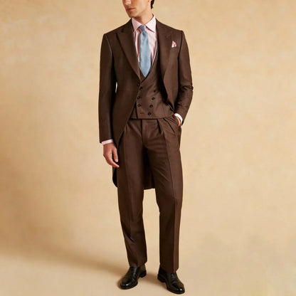 Men Suit Dark Gray 3 Piece Solid With Lapel Tuxedo Set For Wedding Groom Birthday Banquet Party Prom Business Jacket Vest Pants