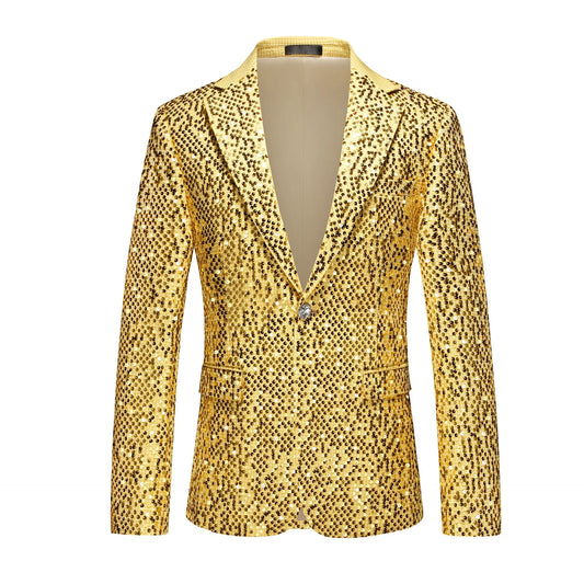 Smart Casual Spring And Autumn Gold Sequin Decorated Stylish Plus Padded Oversized Versatile Casual Suit