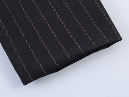 Women New Fashion Charcoal Gray Pinstripe Double-breasted Blazer Coat Female Versatile Lapel Long Sleeve Office Suit Jacket
