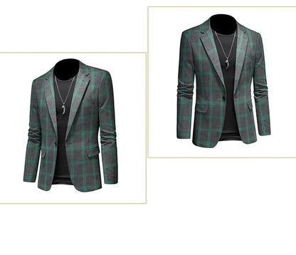 2025 Slim Fit Men's Casual Suit Handsome Fashion Plaid Blazer Polyester Business Wedding High-Quality Male Attire