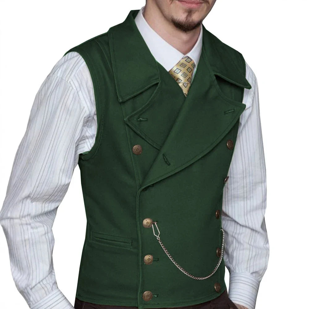 Men's Double Breasted Waistcoat – Solid Color Formal Vest for Weddings & Events