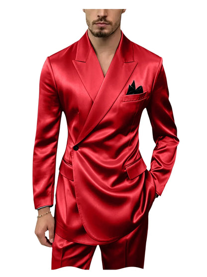 Men's Satin 2-Piece Slim Fit Suit for Wedding, Prom, and Formal Occasions