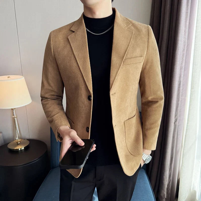 Men's Corduroy Blazer Single Breasted Smart Casual Wedding Jacket