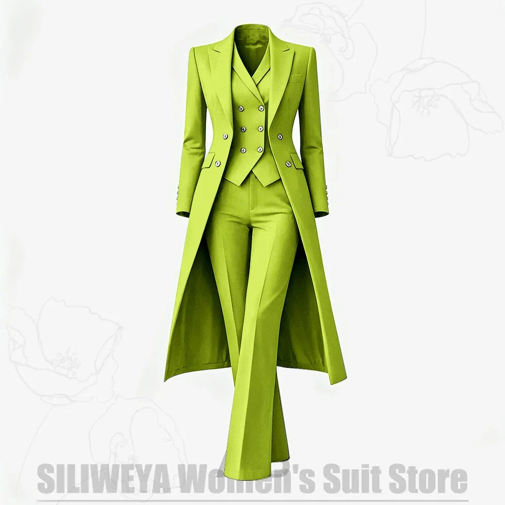 Women's Suit 3 Piece Double Breasted Long Coat Vest Pants Elegant Formal Business Wear Luxury Wedding Party Prom Outfit 2026
