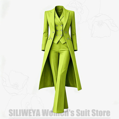 Women's Suit 3 Piece Double Breasted Long Coat Vest Pants Elegant Formal Business Wear Luxury Wedding Party Prom Outfit 2026