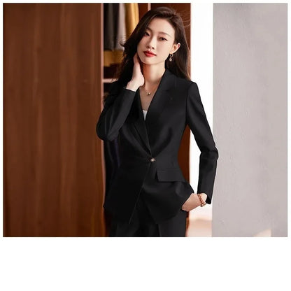 2025 Fashion Ladies Pant Suit Women Black Striped Female Business Work Wear Formal Jacket Blazer and Trouse