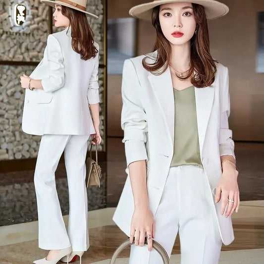 solid color commuter office business suit jacket with belt and long trousers two-piece set trousers workwear office bus