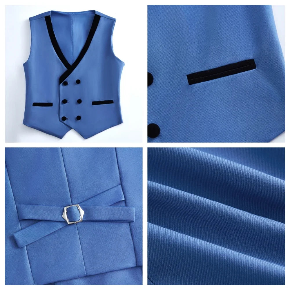 Boys Three-Piece Formal Suit Set with Velvet Collar for Weddings & Special Occasions
