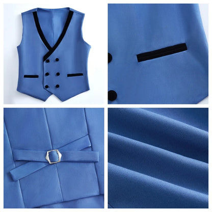 Boys 3-Piece Suit Set with Velvet Lapel — Kids Formal Blazer, Vest & Pants for Weddings & Special Occasions