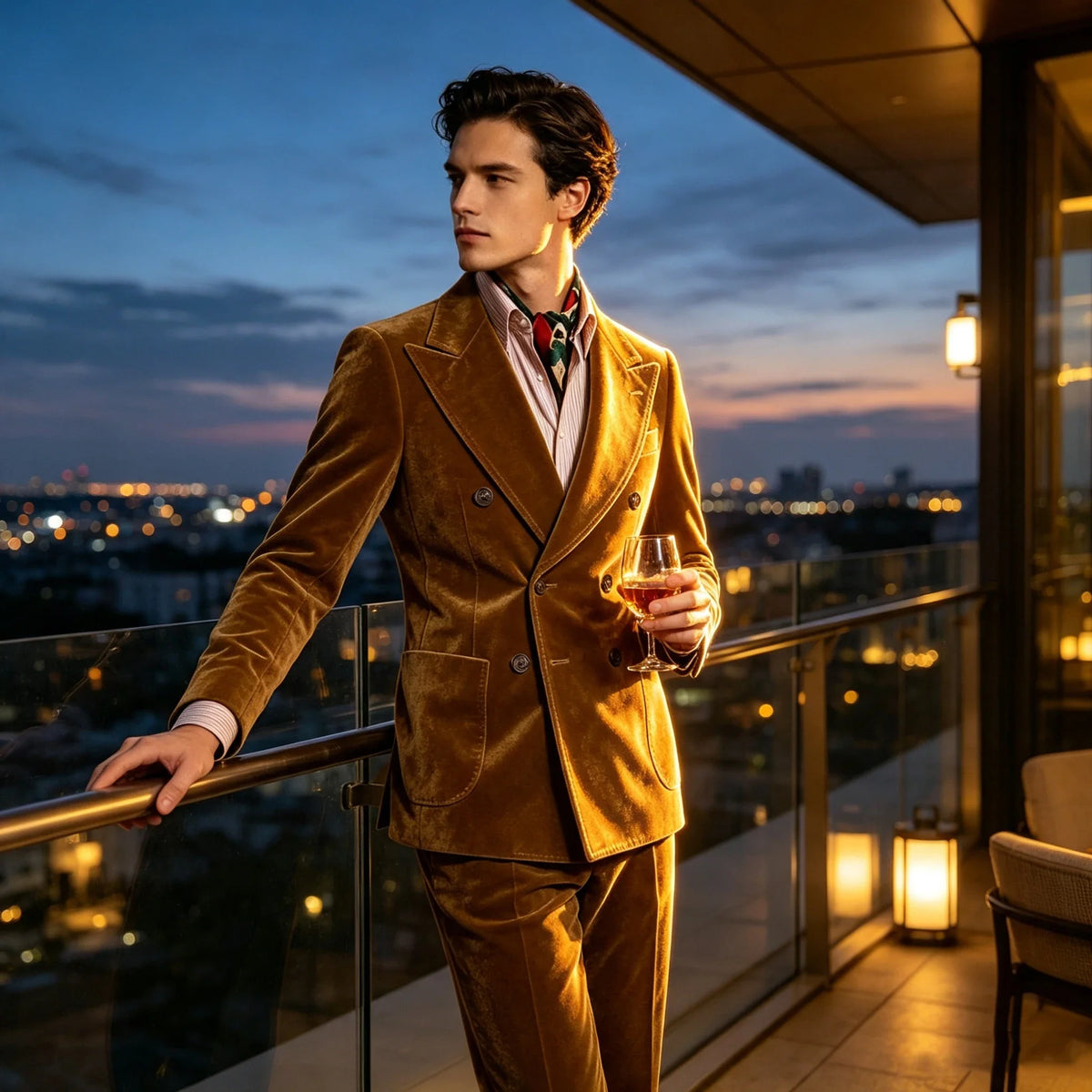 Men's Velvet Suit 2 Piece Double Breasted Peak Lapel Blazer & Straight Leg Pants for Formal & Wedding