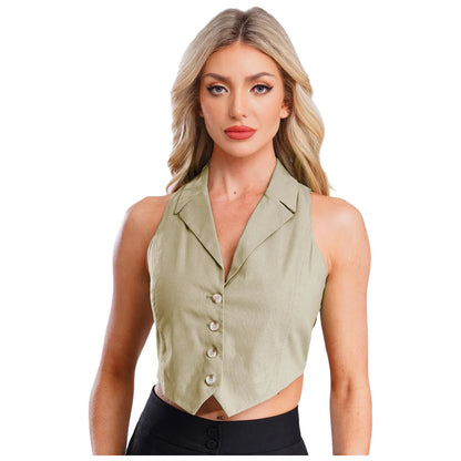 Office Lady Fashion Vest Streetwear Leopard Print Women's Waistcoat Button-down Vests Lapel Tank Top V Neck Vest Workwear Mujer