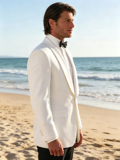 2 Pieces White Wedding Suit for Men Shawl Lapel Single Breasted Blazer And Pants Groom Tuxedo Prom Party Costume Homme Outfit