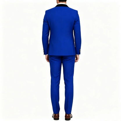 Men Suit 2 Pieces Royal Blue With Black Lapel Double Button For Wedding Business Banquet Party Office Daily Work Jacket And Pant