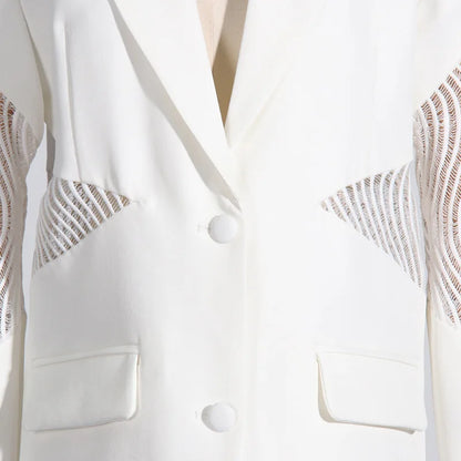 Spring Autumn New Women Blazer Hollow Out Sheer Lace Patchwork Single Breasted Long Sleeves Trend Elegant Sexy Coat HK18271