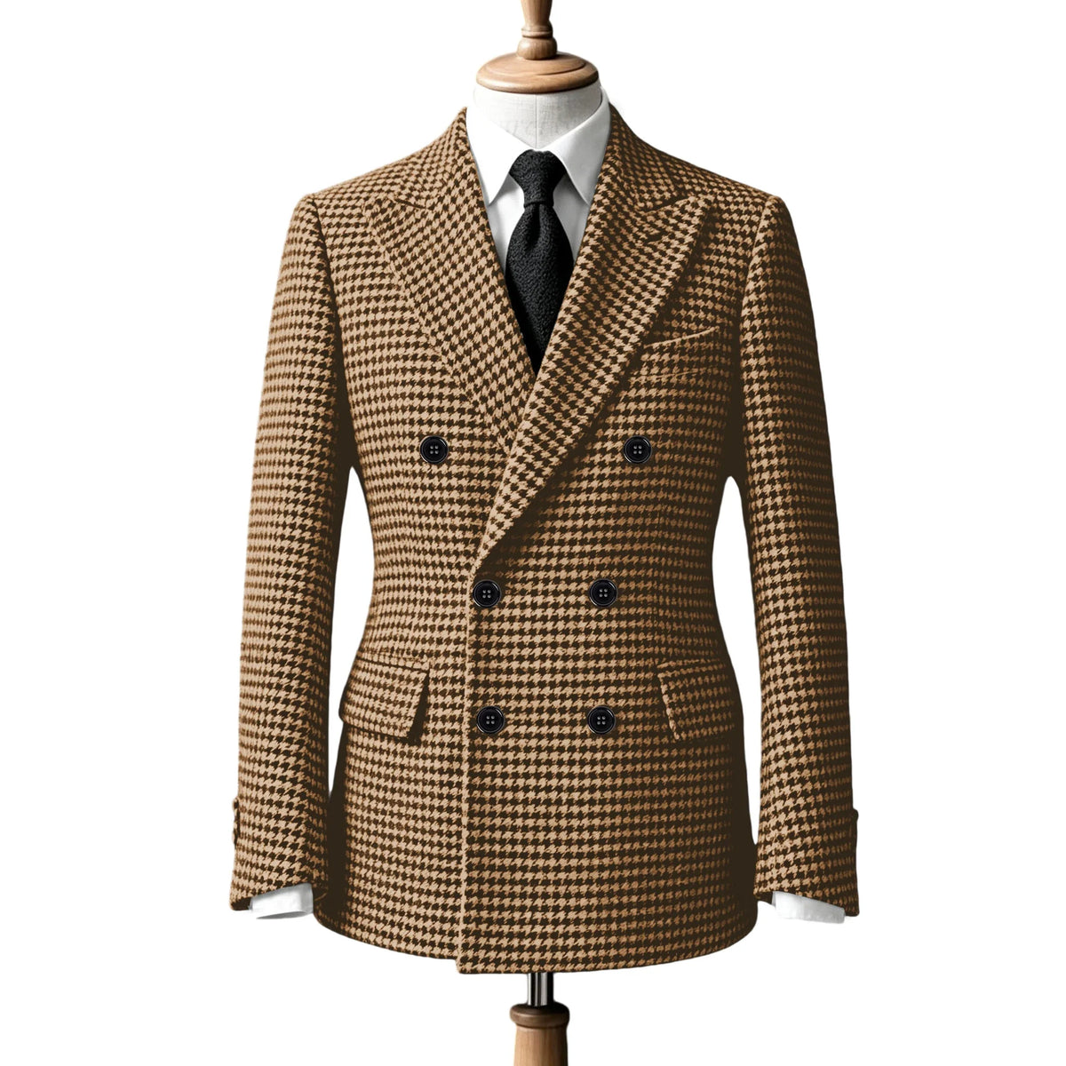 Men's Double Breasted Houndstooth Suit Jacket Classic Slim Fit Groom Wedding Blazer