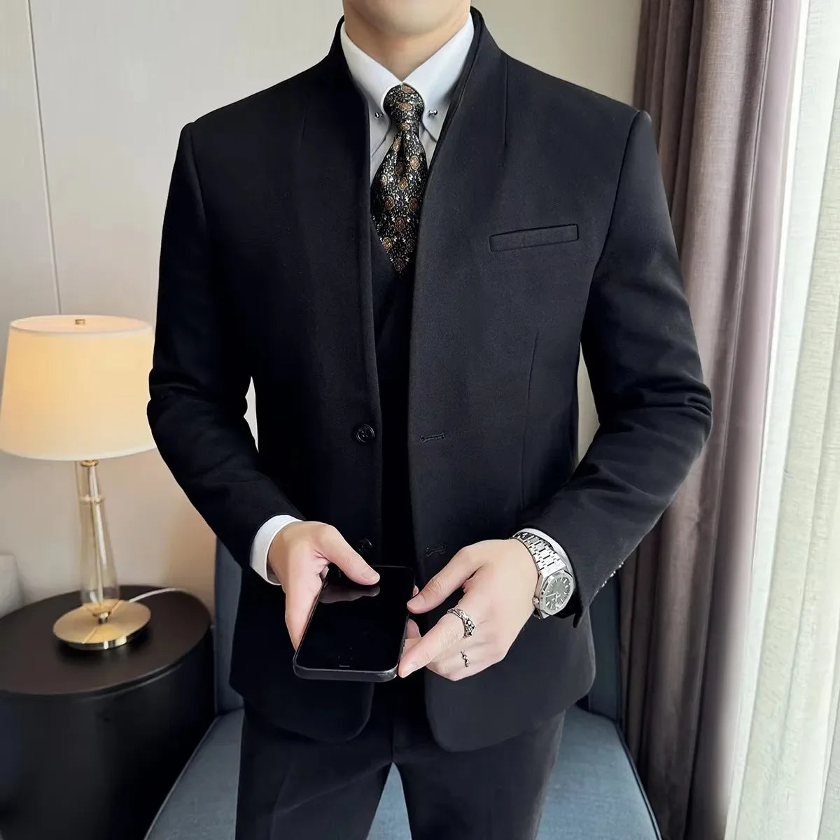 High-End Slim Fit 3 Pcs Set Formal Wedding Suits for Men Casual Business Groom Tuxedos with Jacket Vest Pants for Party Prom