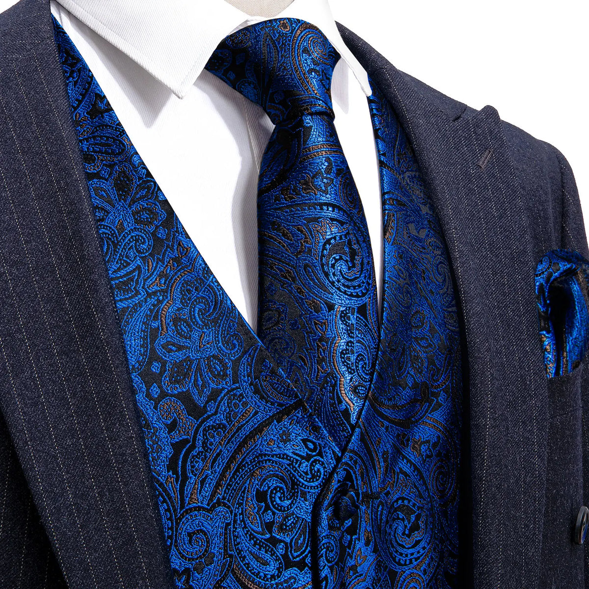 Men's Jacquard Floral V-Neck Suit Vest & Matching Tie Set, Formal Fit Waistcoat for Wedding, Prom, Business Party