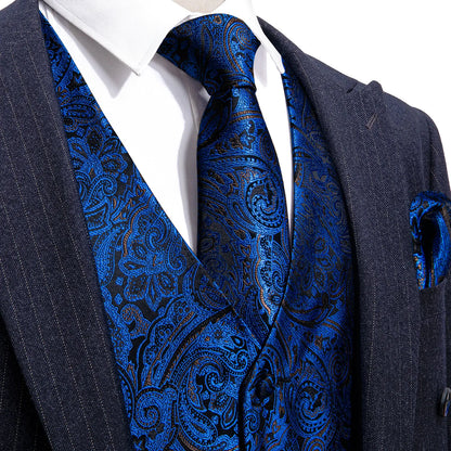 Men's Jacquard Floral V-Neck Suit Vest & Matching Tie Set, Formal Fit Waistcoat for Wedding, Prom, Business Party