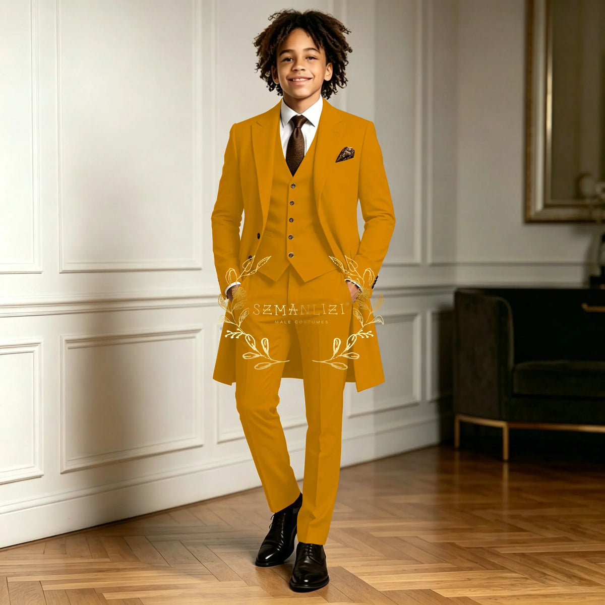 Premium Light Green Boys Formal Suit Sets 3 Pieces Long Jacket Vest Pants Occasion Wear For Wedding Party Banquet Performance