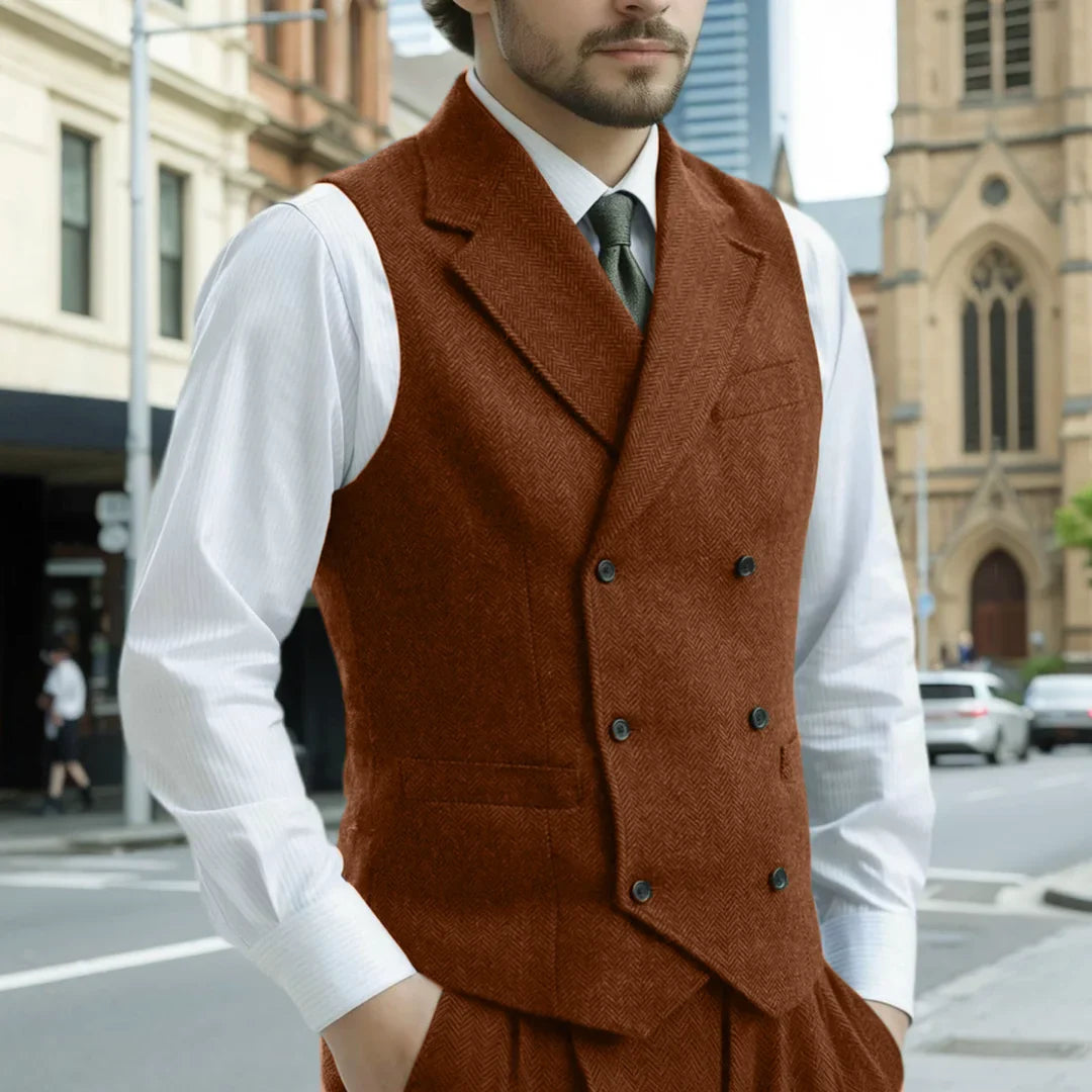 Men's Herringbone Vest Single Breasted Lapel Waistcoat for Wedding & Smart Casual Wear