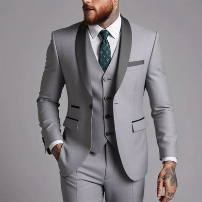 Men's Suits Regular Fit 3 Pieces Formal Business Tuxedos Blazer Vest Pants for Wedding Grooms