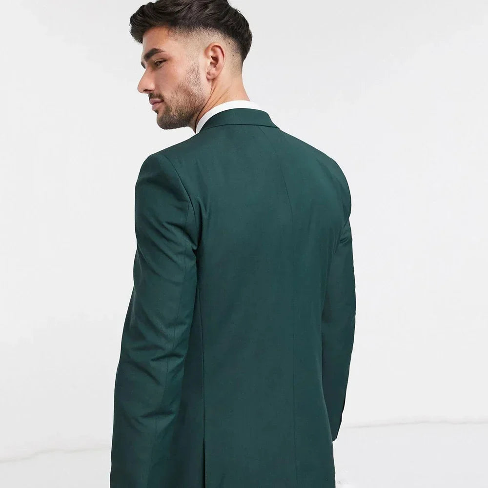 Custom Made Two Button Dark Green Groom Tuxedos Groomsmen Slim Fit Mens Wedding Blazer Suits (Jacket+Pants+Vest) Costume Homme