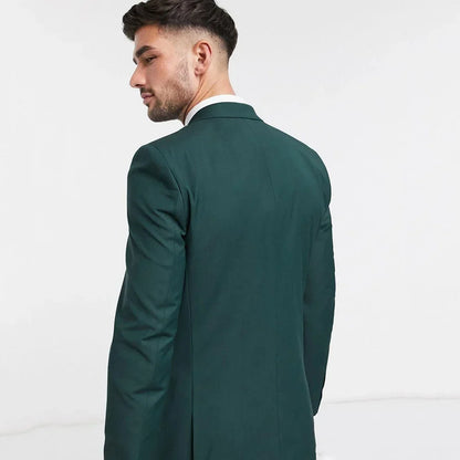 Custom Made Two Button Dark Green Groom Tuxedos Groomsmen Slim Fit Mens Wedding Blazer Suits (Jacket+Pants+Vest) Costume Homme