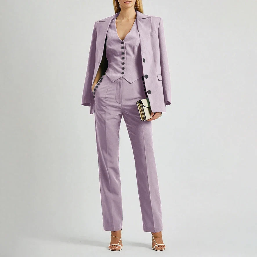 Slate Green Women's Suit Customized Elegant Single-breasted Peaked Lapel Three Pieces (Jacket+Pants+Vest) Office Lady Set
