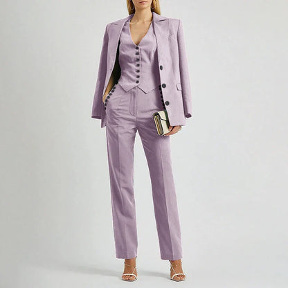 Slate Green Women's Suit Customized Elegant Single-breasted Peaked Lapel Three Pieces (Jacket+Pants+Vest) Office Lady Set
