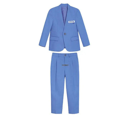 Boys Formal Suit Set Kids Wedding Tuxedo Jacket Pants Blue Ceremony Outfit