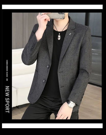 Blazer Men's Fashion Business Outdoor Travel Solid Color Trendy Wedding Youth Slimming Versatile Casual High Formal Wear Blazer