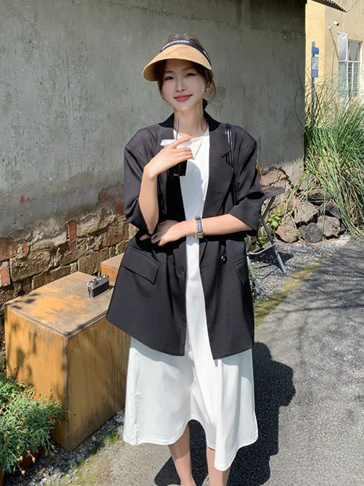 Summer New Women's Blazer Short Sleeves Back Bowknot Chain Niche Design Elegant High-end Sweet Ins Chic Tide Jacket HK14700