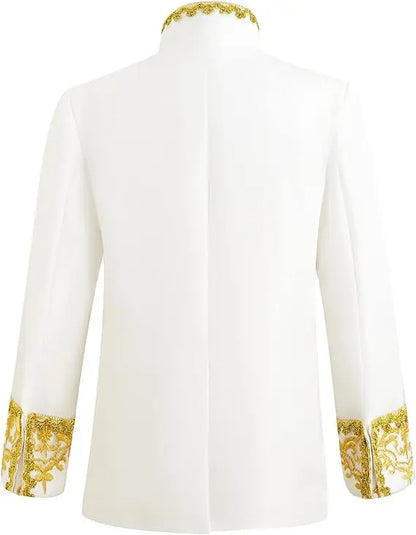 Children Golden Flower Performance Photograph Suit Boys Jacket Pants Tie 3PS Drama Dress Kids Prince Charming Cosplay Costume