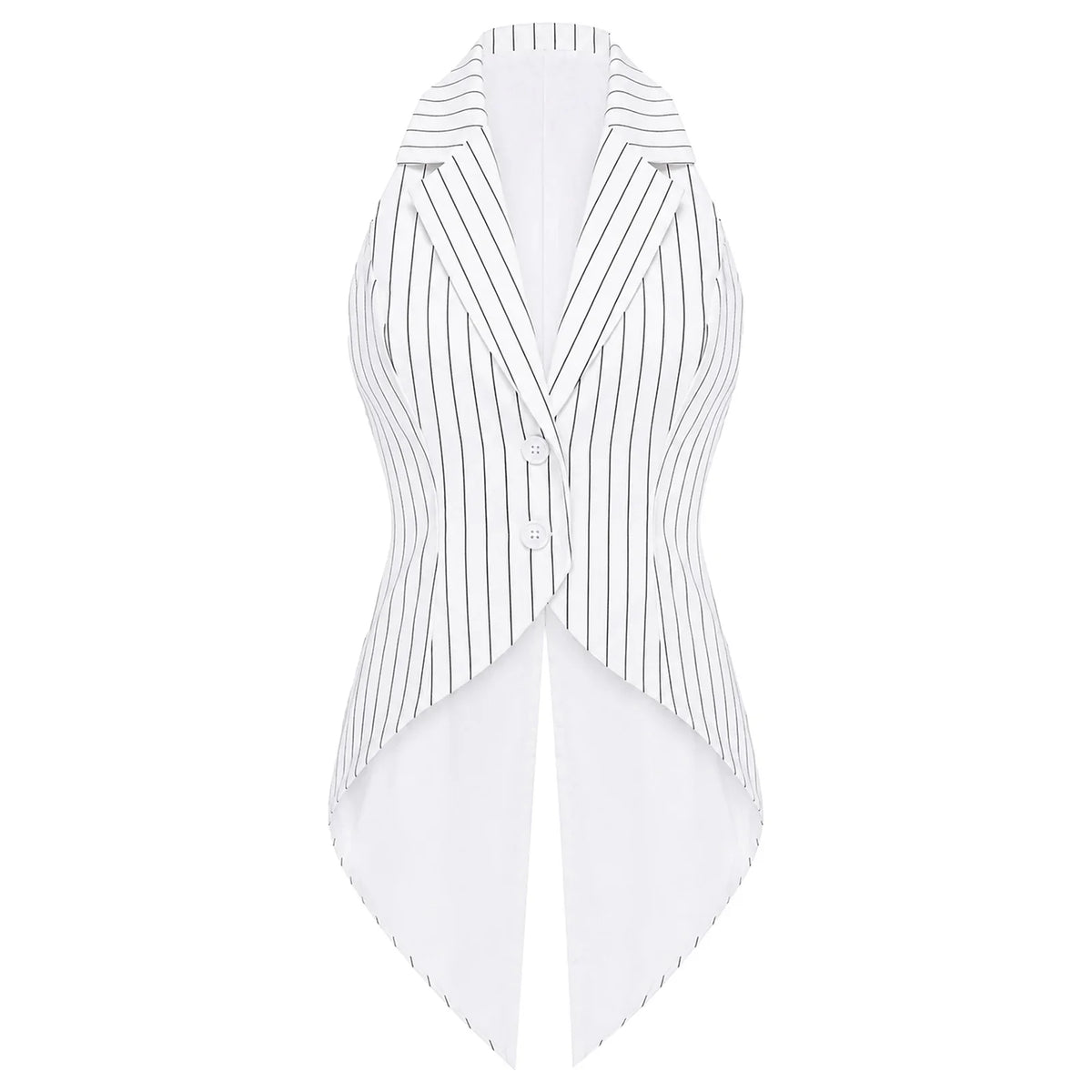 Women Striped Tailcoat Vest Waitress Waistcoat Sleeveless Jazz Dance Swallowtail Jacket Tuxedo Halloween Magic Cosplay Costume