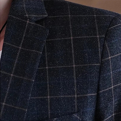 Men's Plaid Smart Casual Blazer Slim Fit Single Button Suit Jacket for Wedding & Business