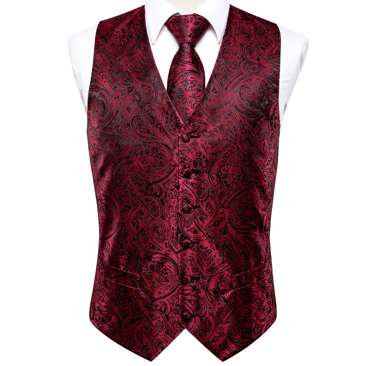 Men's Jacquard Waistcoat Suit Vest with Tie Hanky Cufflinks Brooch Set for Weddings and Business Events