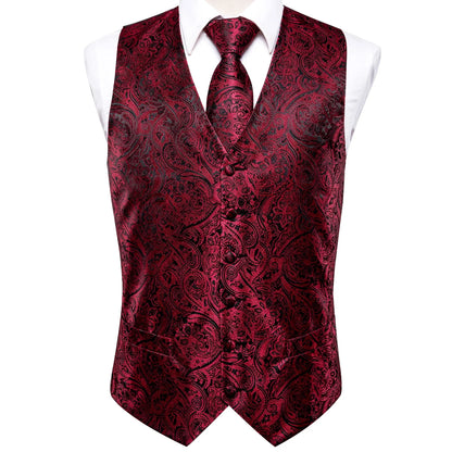 Men's Jacquard Waistcoat Suit Vest with Tie Hanky Cufflinks Brooch Set for Weddings and Business Events