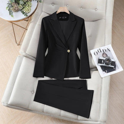 Elegant Chic One Button Blazer Pants Set for Woman 2 Pieces Sets Autumn Office Lady Work Jacket and Trousers Suit White