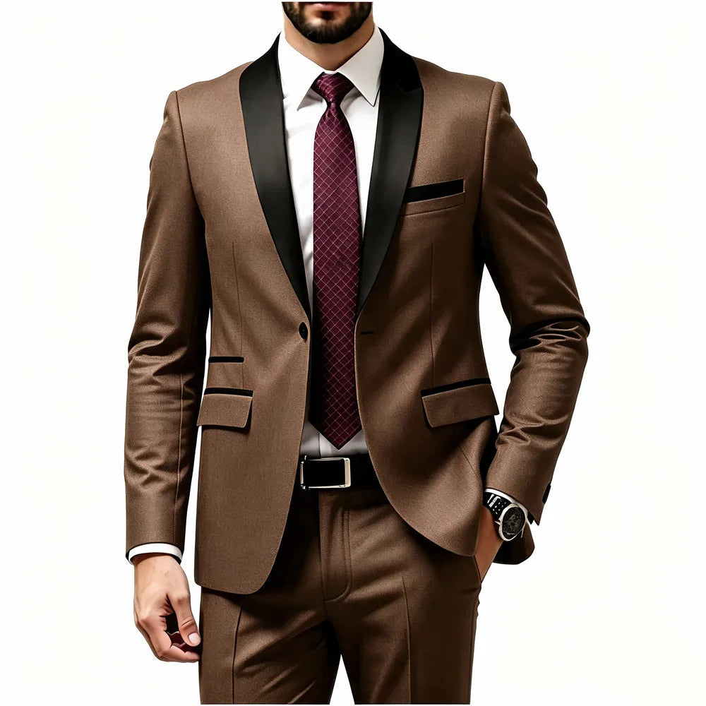 Men's 2 Pieces Suit Set, Slim Fit Tuxedo Suit for Wedding Groom, Business, Dinner Party, Prom, Banquet Occasions