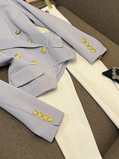 Business Commute Style Women's Long Sleeve Double-Breasted Suit Slim Fit Waist-Cinching Outerwear Fashion D9986