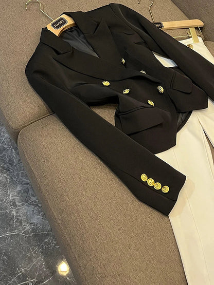 Business Commute Style Women's Long Sleeve Double-Breasted Suit Slim Fit Waist-Cinching Outerwear Fashion D9986