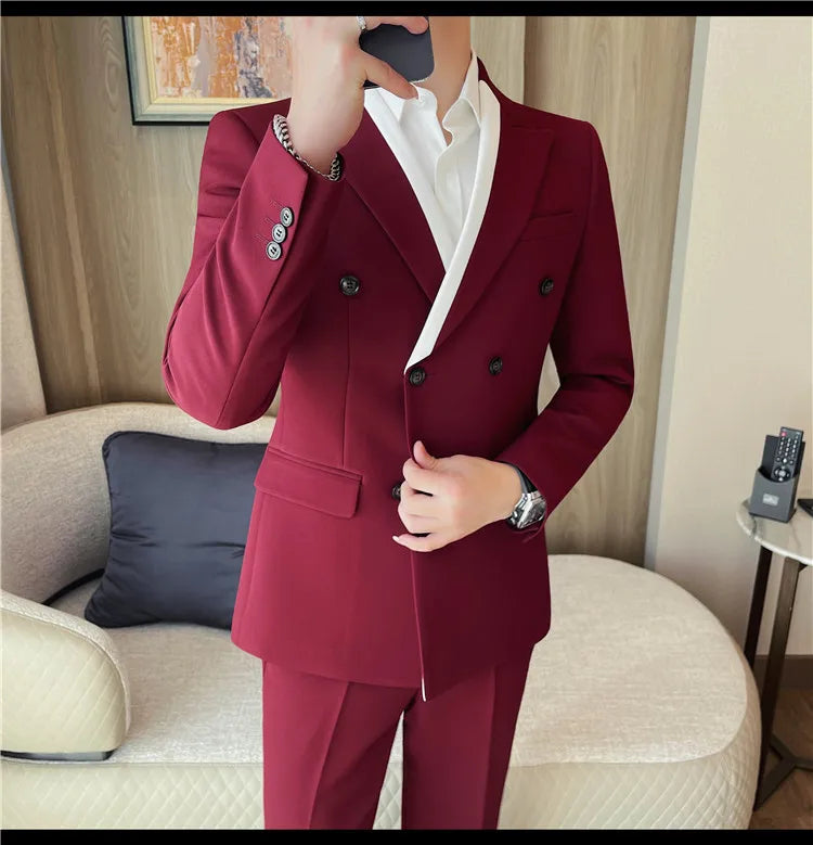 British Style Double Breasted Formal Suit Jacket Men High Quality Slim Casual Business Blazers Wedding Banquet Party Coats 2025