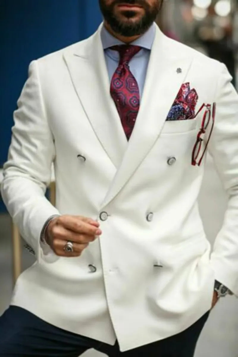 Red Men Suit Blazer Casual Business Wedding Coat Best Man Suit Slim Fit Peak Lapel Jacket High Quality Double Breasted Coat