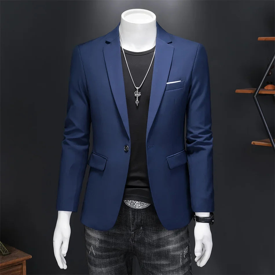 Men's Slim Fit Single-Breasted Blazer for Business Casual and Wedding Occasions