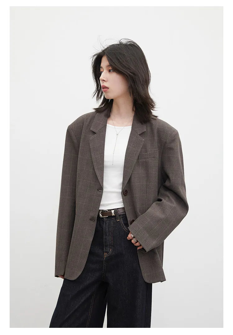 New Women Blazers Single-breasted Loose Casual Retro Striped Office Ladies Suit Jacket Female Coat Spring Autumn 2026