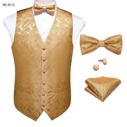 Men's Paisley Suit Vest with Bow Tie Set for Weddings and Formal Events
