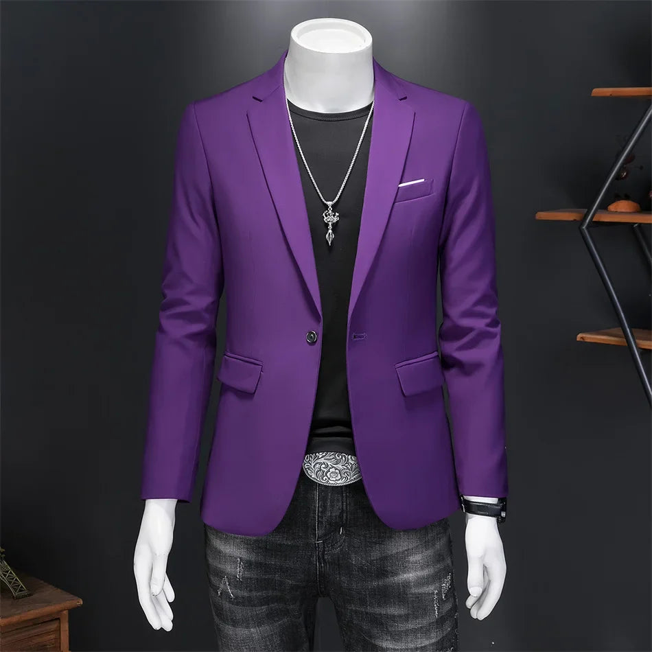 15 Color Fashion Mens Suit Jacket High Quality Slim Fit Solid Color Casual Business Mens Blazers Formal Office Wedding Suit Tops