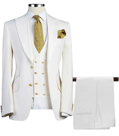  Men Suit 3 Pieces Beige With Lapel Solid For Business Banquet Wedding Groom Daily Tuxedo Office Suit Jacket Vest With Pants